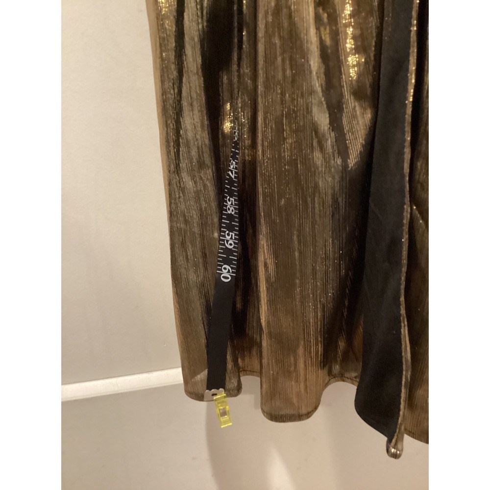 Ieena for Mac Duggal Gold Metallic Halter Gown High Slit Formal Dress 14 - Picture 6 of 11